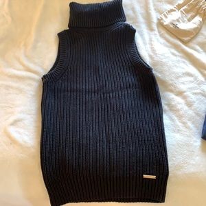 Michael Kors black cable knit tank top turtle neck